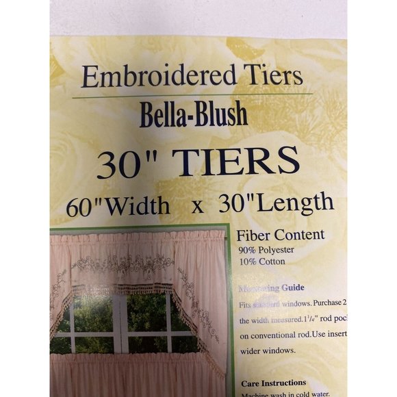 Curtains Blush Pink Embroidered Floral Swags Cottagecore Farmhouse Midcentury - Picture 2 of 12